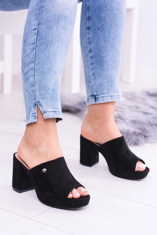 Czarne Damskie Klapki Na Słupku Elegante