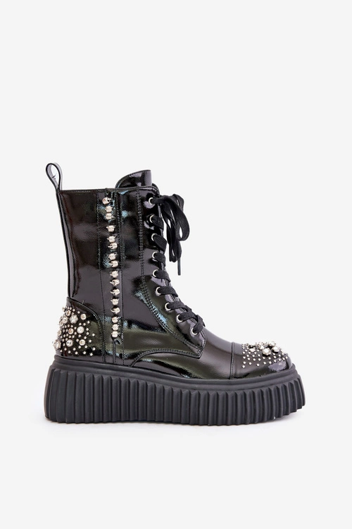 Lakierowane Botki Ze Zdobieniem Na Platformie D&A MR880-079 Czarne