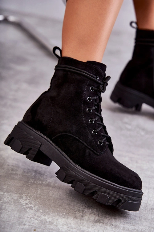 Zamszowe Ocieplane Botki Workery Czarne Darvin