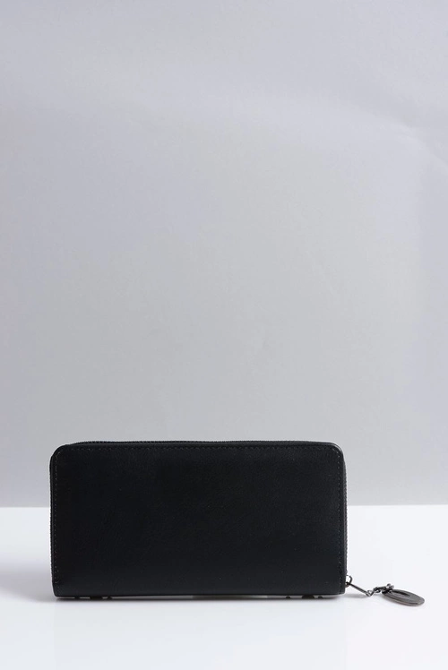 Duży Damski Czarny Portfel z Ćwiekami