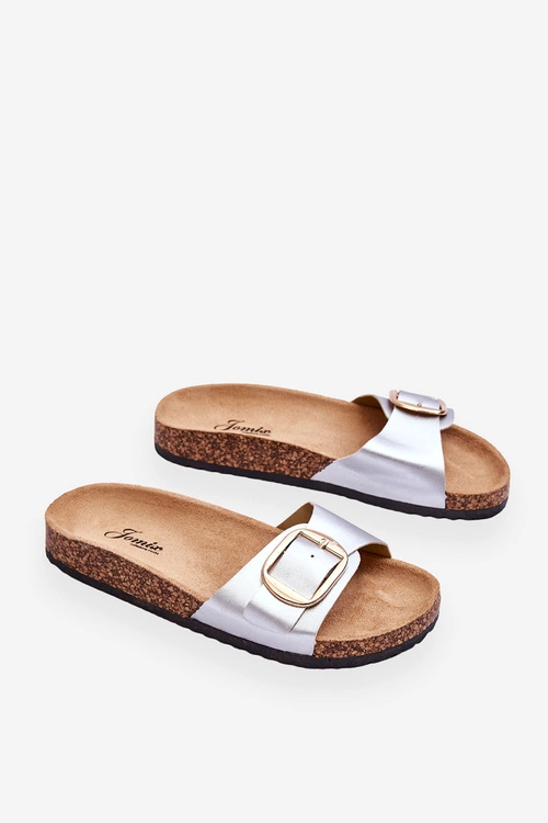 Damskie Klasyczne Klapki Na Korkowej Platformie Srebrne Noa