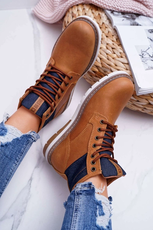 Damskie Botki Trapery Big Star Skórzane Brązowe EE274004