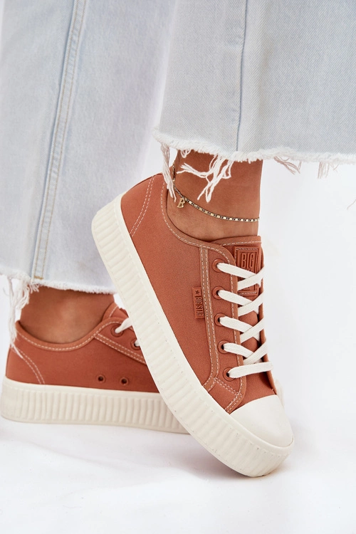 Materiałowe Trampki Damskie Na Platformie Big Star RR274778 Pomarańczowe