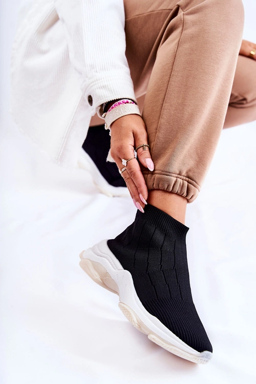 Damskie Wysokie Buty Sportowe Materiałowe Czarne Nolly