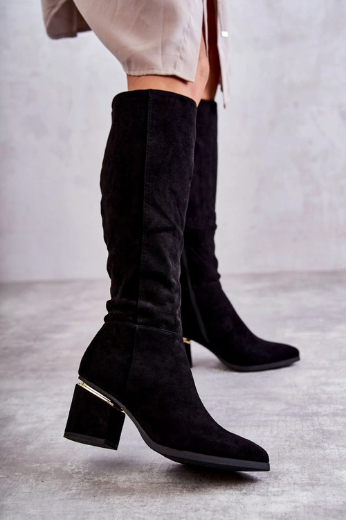 Zamszowe Klasyczne Kozaki Na Suwak Czarne Leyette