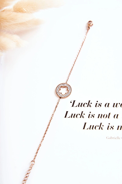 Damska Bransoletka Celebrytka Kwiat I Cyrkonie Różowe Złoto