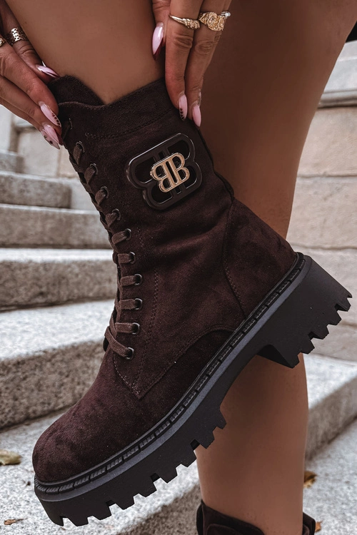 Botki Wokrery Damskie Z Ozdobnym Elementem Ocieplane Czekoladowe Kalindra