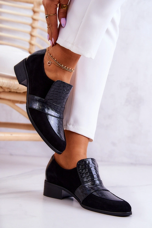 Zamszowe Półbuty Wężowe Czarne Mariene