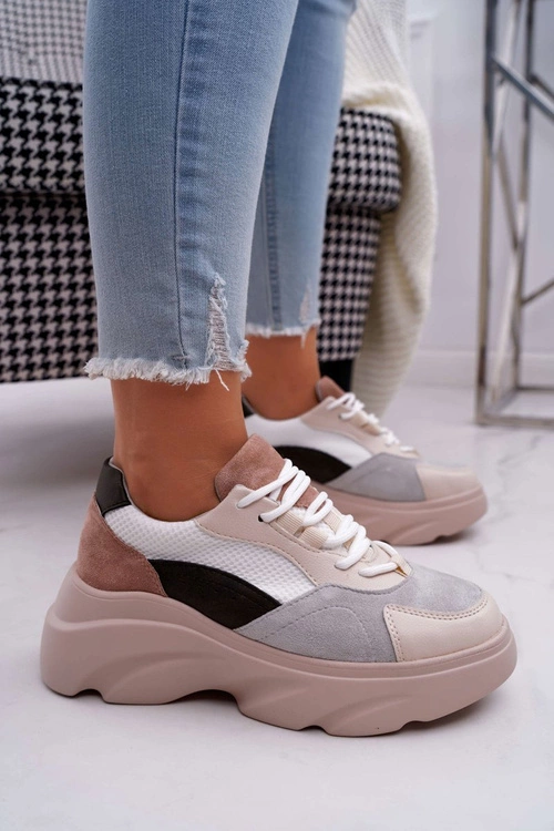 Sportowe Damskie Buty Gruba Podeszwa Beżowe Cardamon