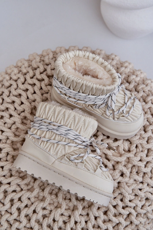 Śniegowce Dziecięce Ocieplane Grubym Futerkiem Jasnobeżowe Nastira