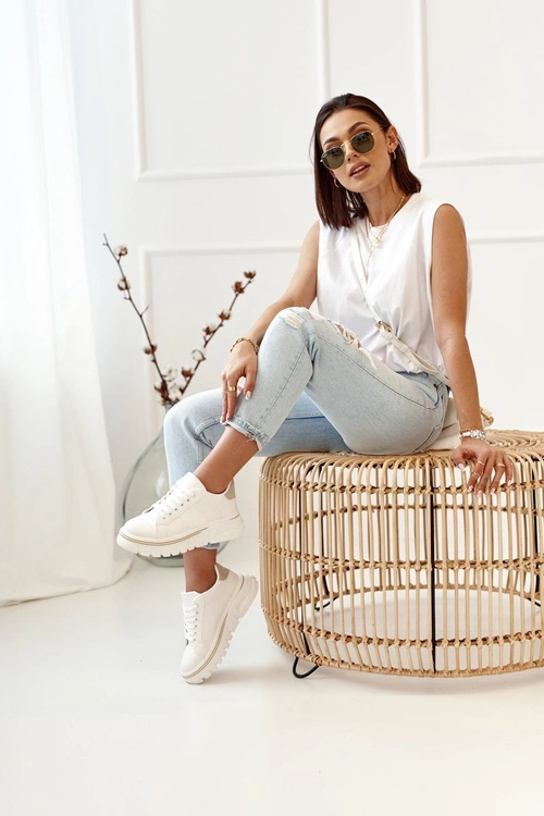 Damskie Sneakersy Na Platformie Biało Beżowe Riri