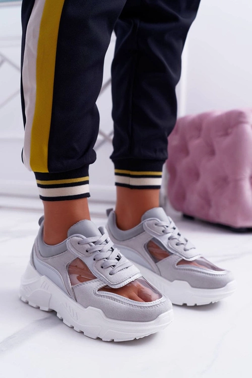 Sportowe Damskie Buty Gruba Podeszwa Transparentne Szare Running