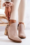 Damskie Skórzane Botki Na Słupku Maciejka Jasnobeżowe 04492