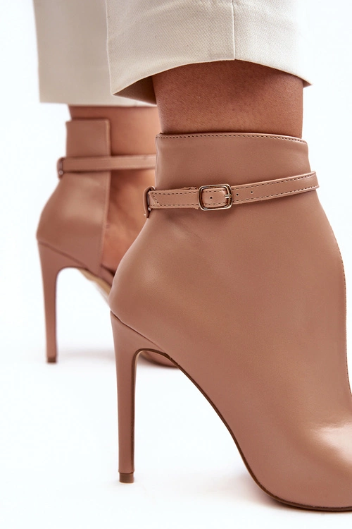 Skórzane Botki Damskie Na Szpilce Beżowe Amalundi