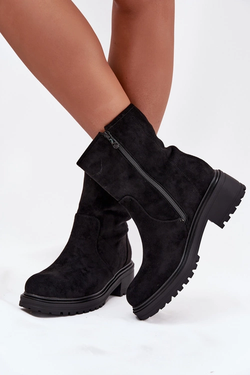Ocieplane Botki Damskie Na Niskim Obcasie Czarne Mirellea