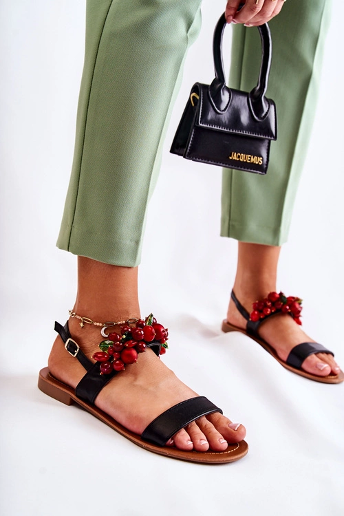 Modne Sandały Z Koralikami Czarne Hally