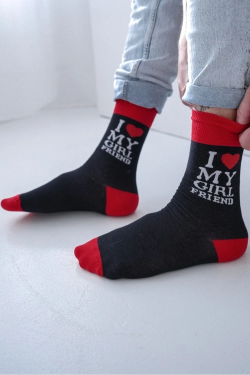 Skarpetki Męskie Z Napisem I LOVE MY GIRLFRIEND Czarne