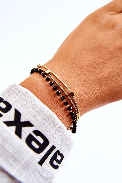 Damska Podwójna Bransoletka Mini Kwadraty Złoto-Czarna