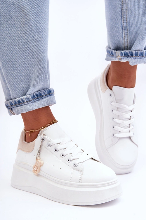 Damskie Buty Sportowe Na Masywnej Platformie Biało-Beżowe Mariell