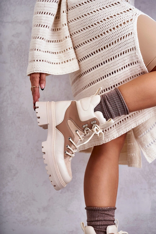 Ocieplane Botki Trapery Beżowo-Brązowe Settimo