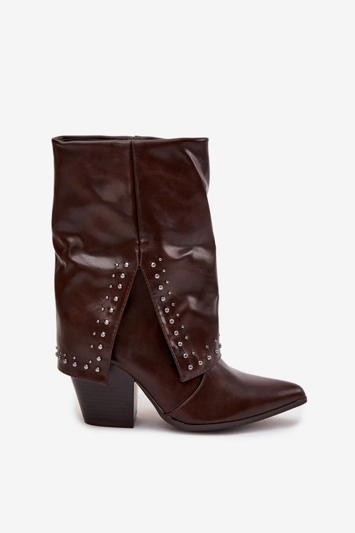 Botki Kowbojki Z Wywiniętą Cholewką I Zdobieniem Ocieplane Czekoladowe Inessia