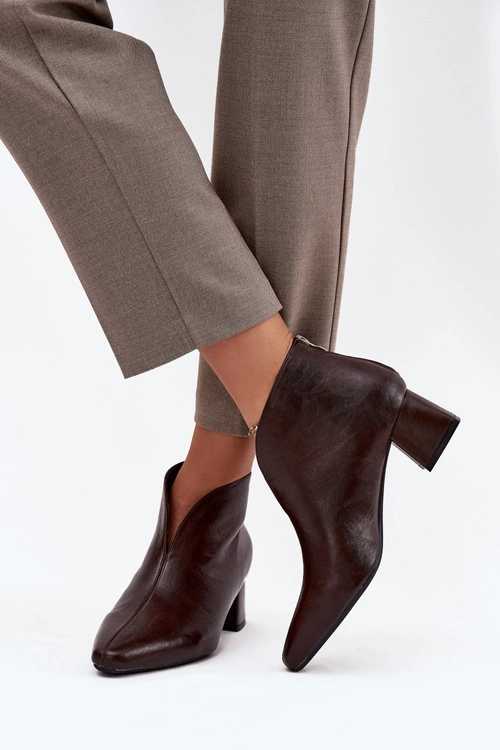 Eko Skórzane Botki Damskie Na Obcasie Czekoladowe Rylina