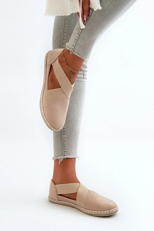 Espadryle Damskie Z Elastycznymi Paskami Eko Zamszowe Beżowe Phaedrana