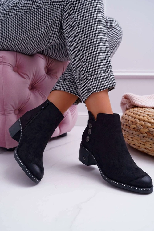 Botki Damskie Płaski Obcas Czarne Tristram