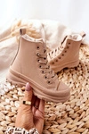 Dziecięce Skórzane Ocieplane Trampki Beżowe Bomi