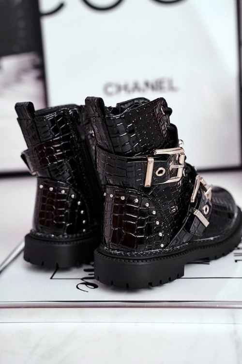 Dziecięce Botki Ocieplone Futerkiem Lakierowane Czarne Mary