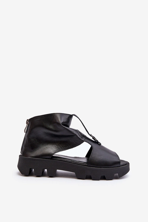 Zazoo 999 Skórzane Sandały Damskie Z Zamkiem Czarne