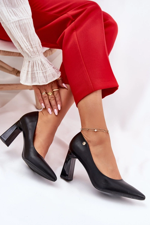 Eleganckie Czółenka Na Słupkowym Obcasie Vinceza 62221 Czarne