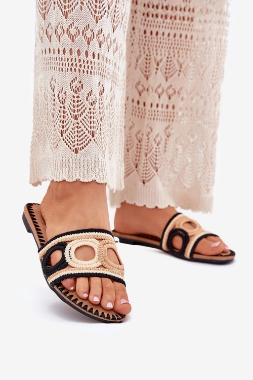 Szydełkowe Klapki Damskie Na Płaskim Obcasie Czarne Nirina