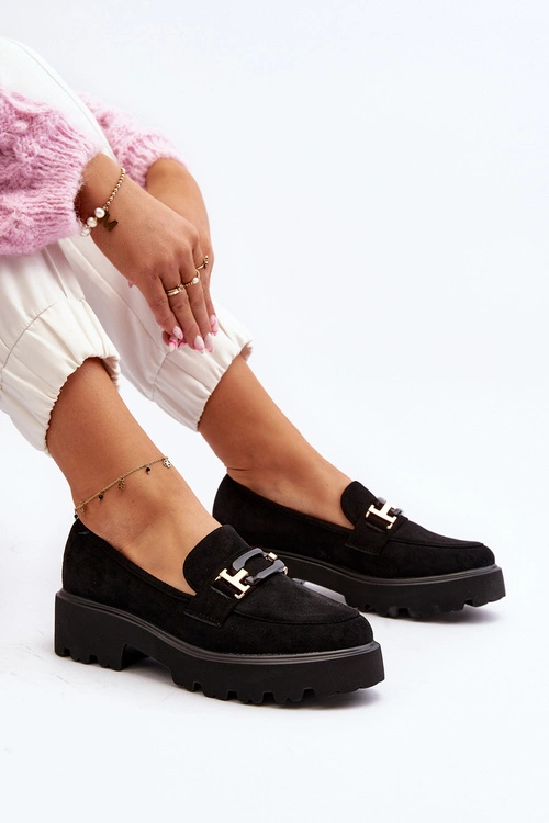 Mokasyny Damskie Z Ozdobą Czarne Omavia