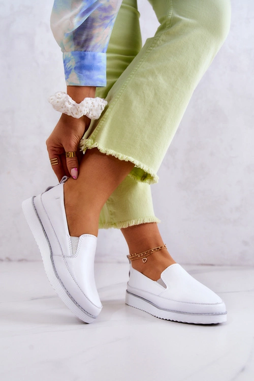 Damskie Skórzane Tenisówki Slip-On S.Barski Białe