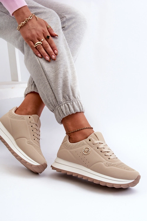 Sneakersy Damskie Na Platformie Beżowe Rottiana