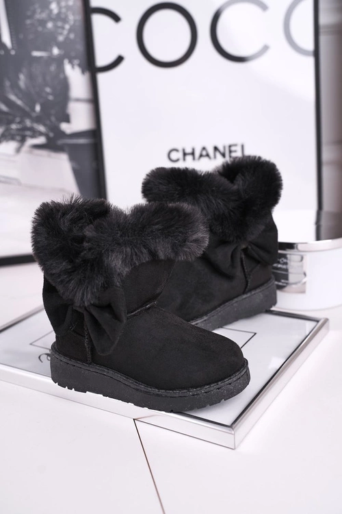 Dziecięce botki śniegowce z futerkiem kokardką czarne Vella