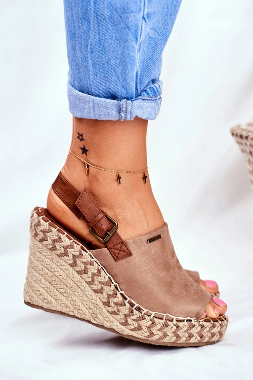 Sandały Damskie Na Koturnie Big Star Beżowe FF274982