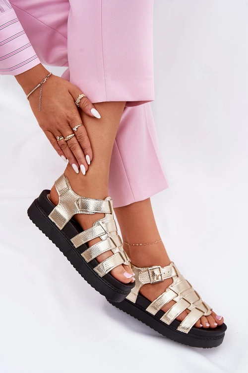 Sandały Damskie Na Platformie Z Klamrami Złote Atarafas