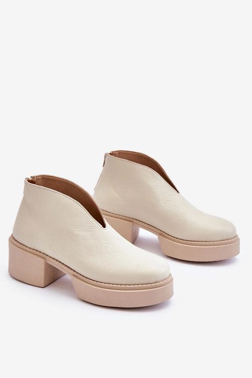 Skórzane Botki Na Masywnym Obcasie Nicole 2795/054 Jasnobeżowe