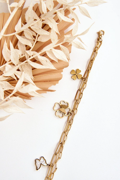 Podwójna Bransoletka Z Koniczynami I Motylami Złota