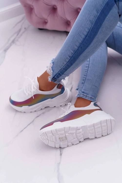 Sportowe Damskie Buty Gruba Podeszwa Holograficzne Białe Party Up