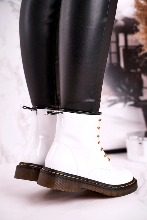 Damskie Botki Trapery Glany Skórzane Białe GOE GG2N3057A