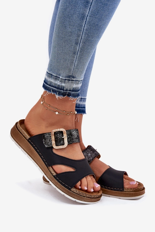 Lekkie Klapki Damskie Z Klamrą Inblu GS000055 Czarne