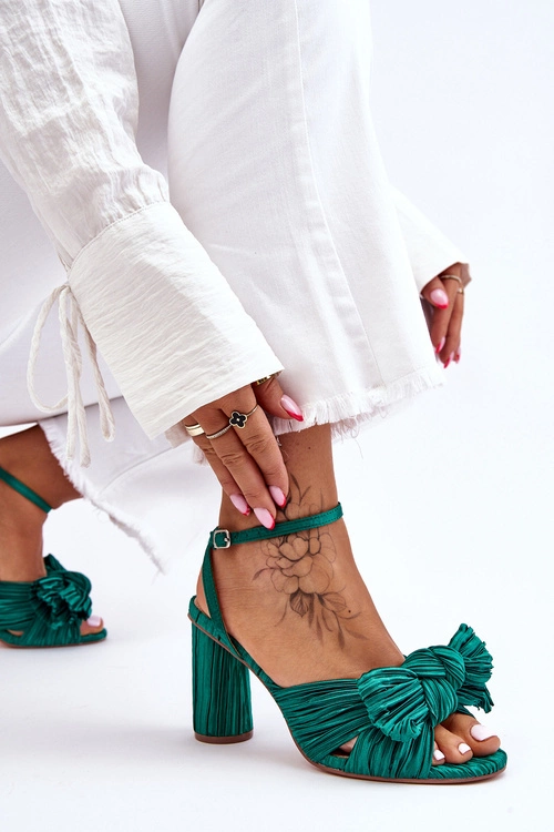 Modne Sandały Z Kokardą Na Obcasie Zielone Callum