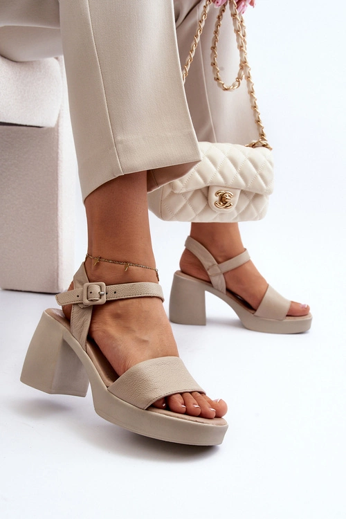Zazoo 40386 Damskie Skórzane Sandały Na Klocku Beżowe