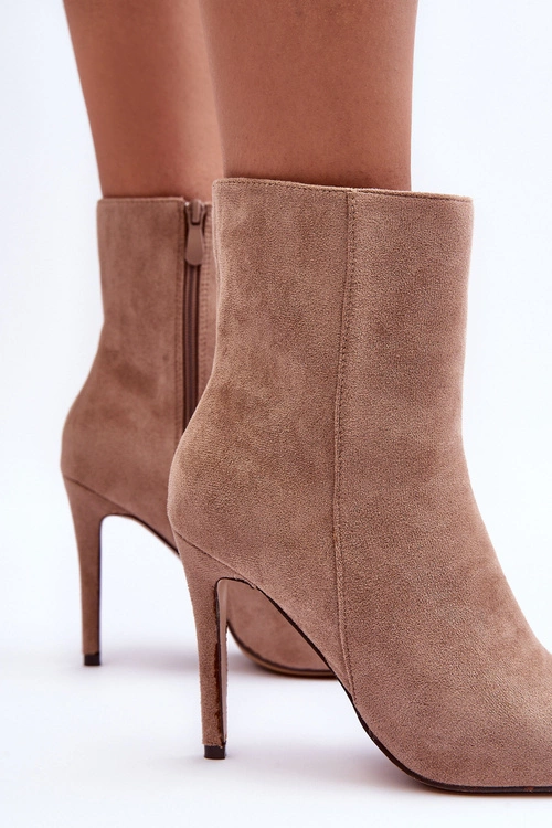 Zamszowe Botki Na Szpilce Beżowe Eberpia