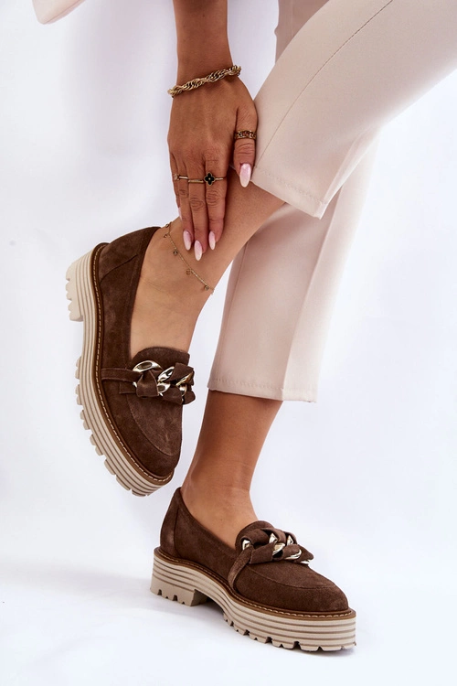 Damskie Półbuty Zamszowe Laura Messi 2523 Brązowe