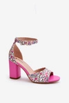 Sandały Na Słupku W Kwiaty Fuksja Vitamella