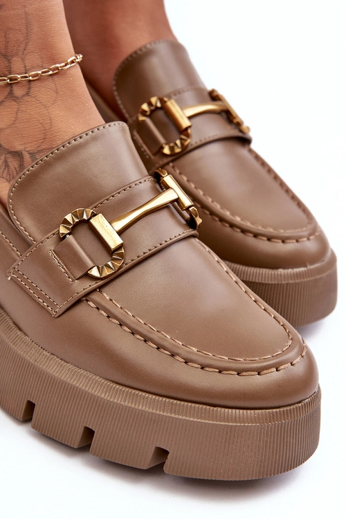 Damskie Półbuty Loafery Z Ozdobą Khaki Peuria